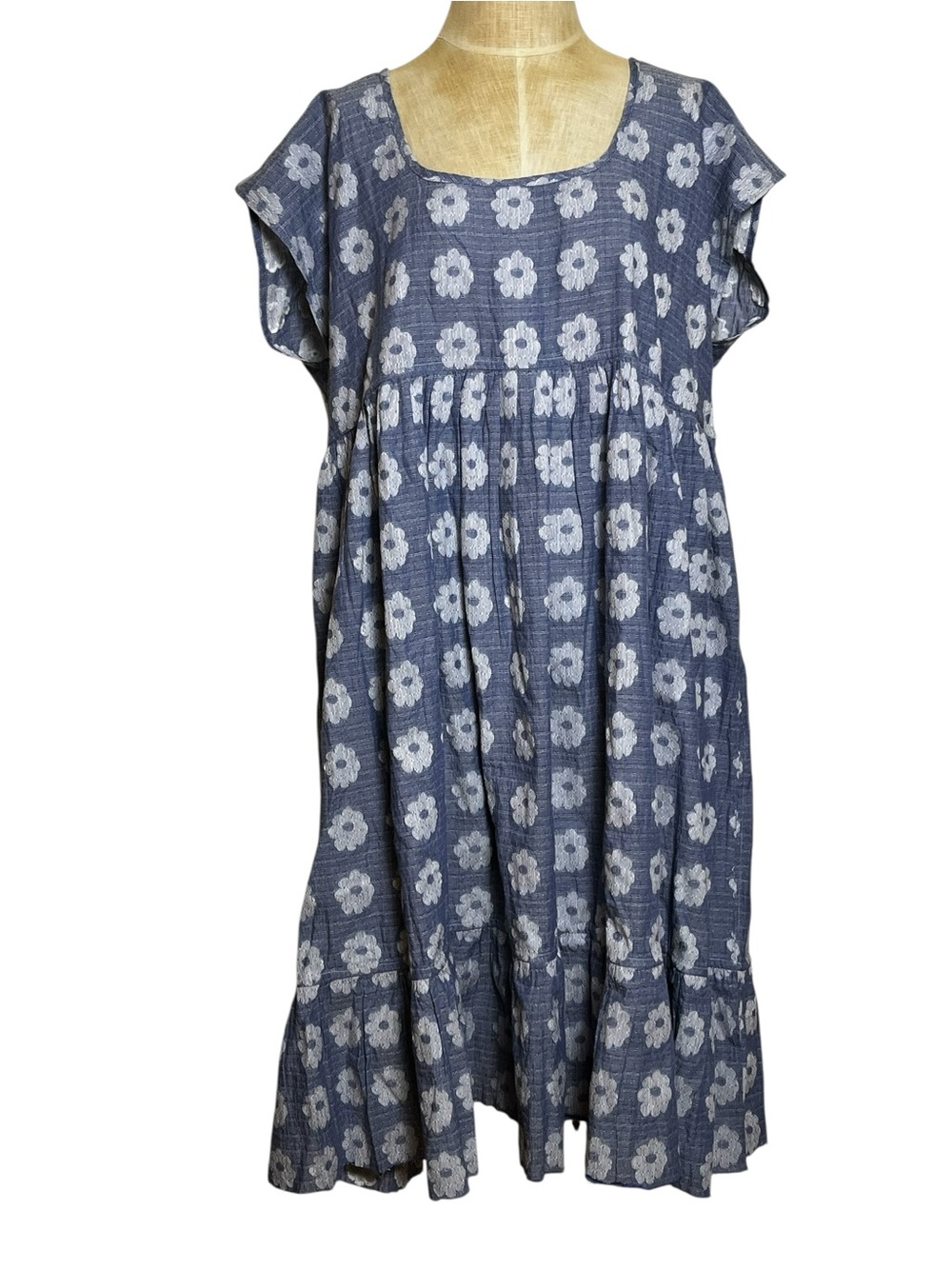 Ace & Jig Blue Floral Daisy Textured Babydoll Cotton Midi Dress L (READ)